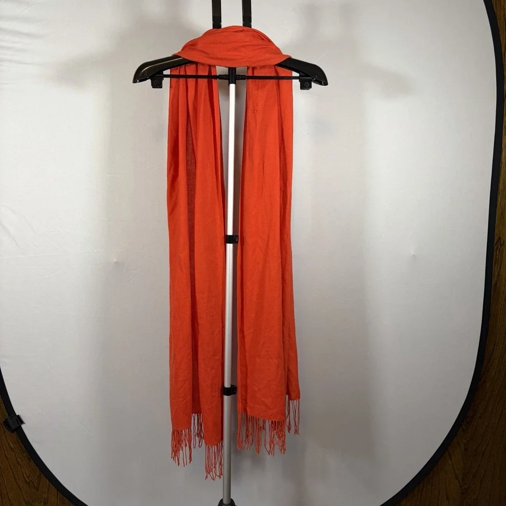 Nordstrom Orange Coral 100% Cashmere Shawl Scarf Fringe Chic Quiet Luxury City